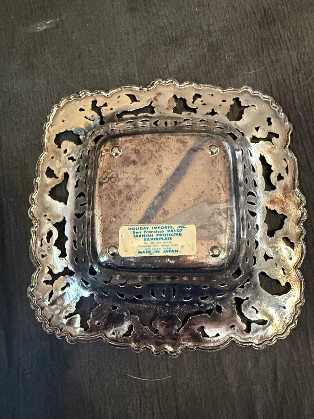 Ornate Decorative Square Serving Dish - Silver Plated